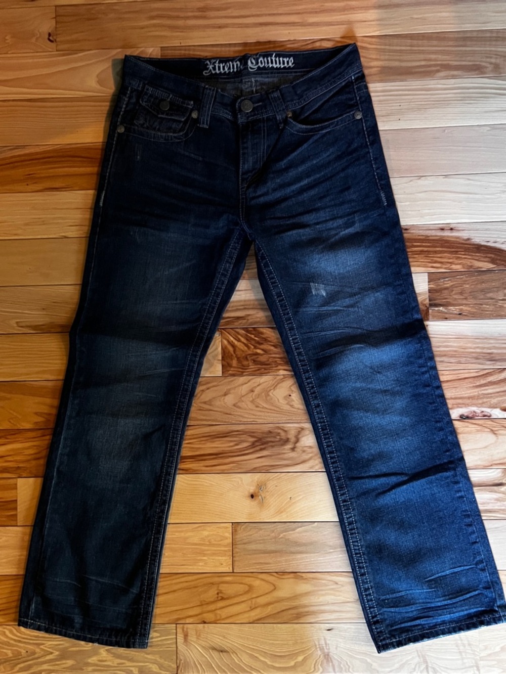 Xtreme Couture Jeans 30x30 Dark Wash Straight Biker Y2K Embroidered Pocket